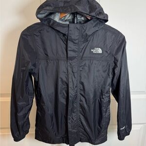 The North Face Boys HyVent Rain Jacket Black Hooded Waterproof Coat 10-12